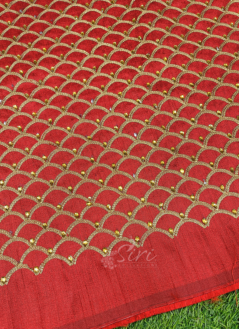 Lovely Raw Silk Fabric in Embroidery Stone Work