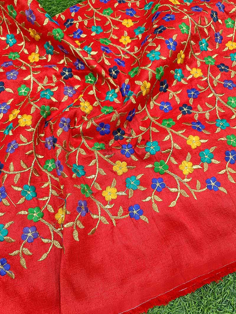 Lovely Raw Silk Fabric in Embroidery Work