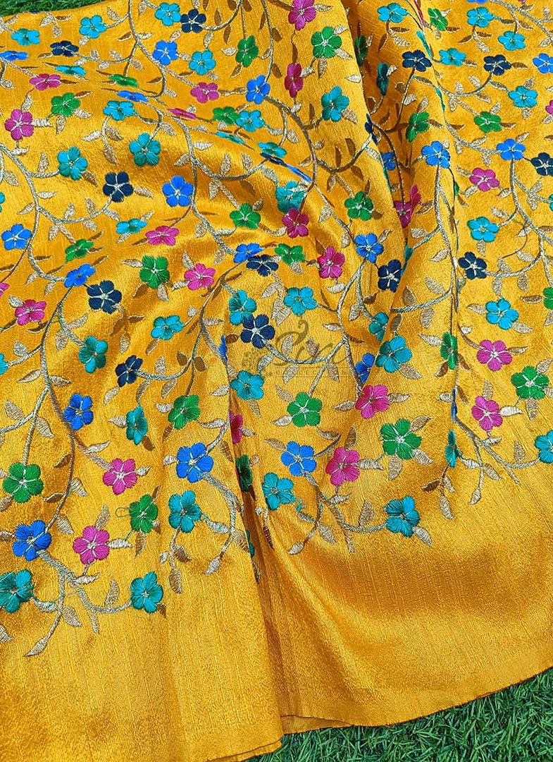 Lovely Raw Silk Fabric in Embroidery Work