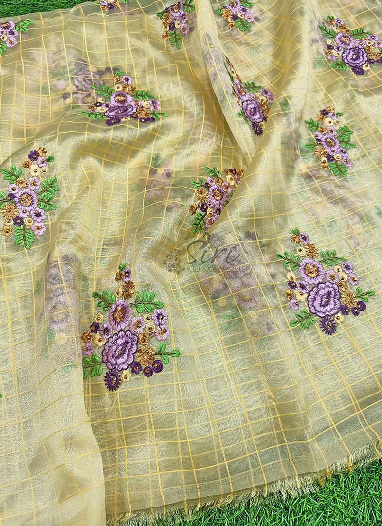 Beautiful Organza Fabric in Embroidery Work Motifs