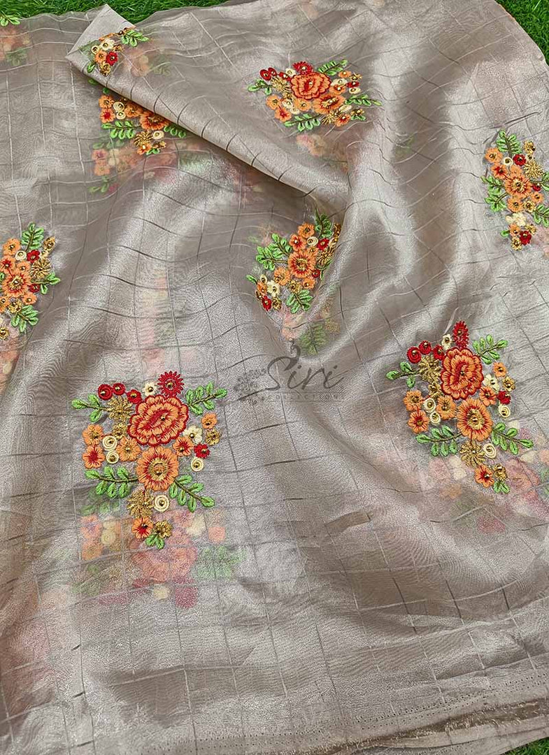 Beautiful Organza Fabric in Embroidery Work Motifs