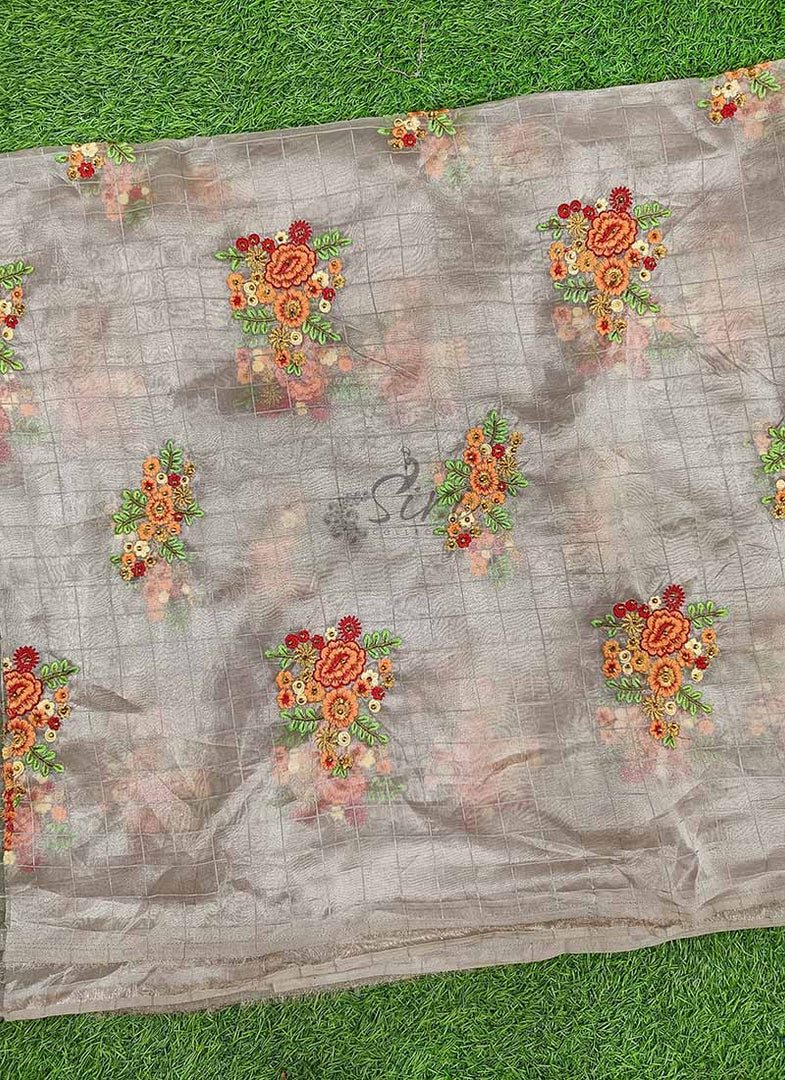 Beautiful Organza Fabric in Embroidery Work Motifs