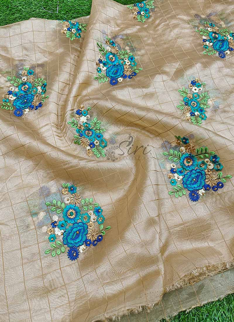 Beautiful Organza Fabric in Embroidery Work Motifs