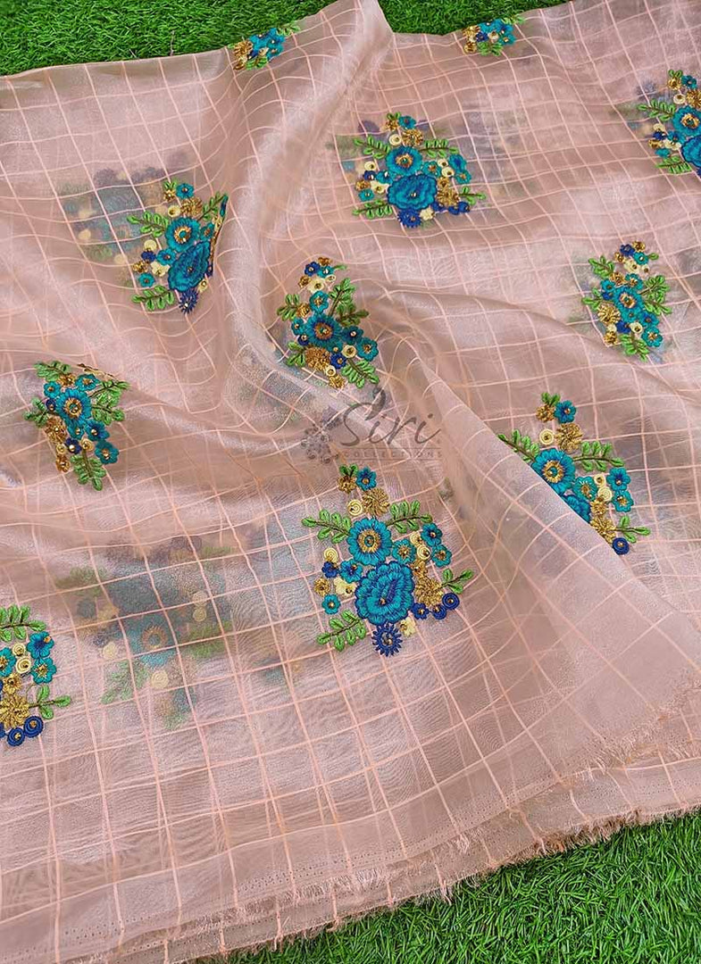 Beautiful Organza Fabric in Embroidery Work Motifs