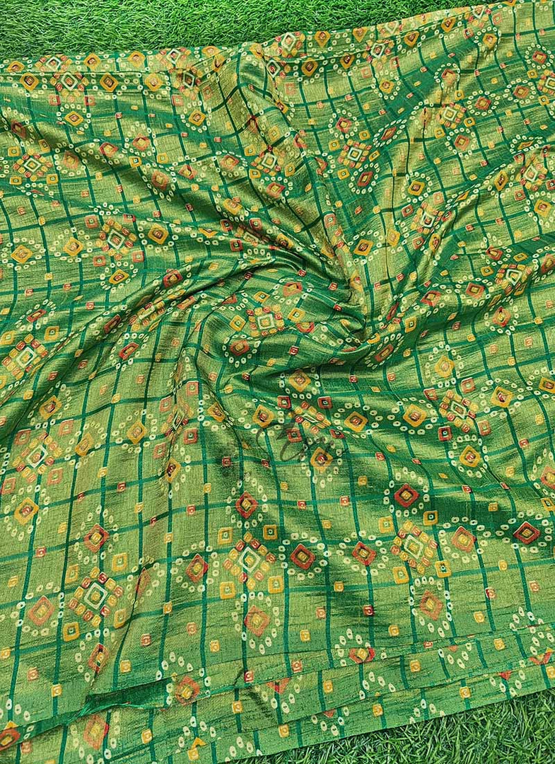 Fancy Printed Silk Fabric in Bandhini Design