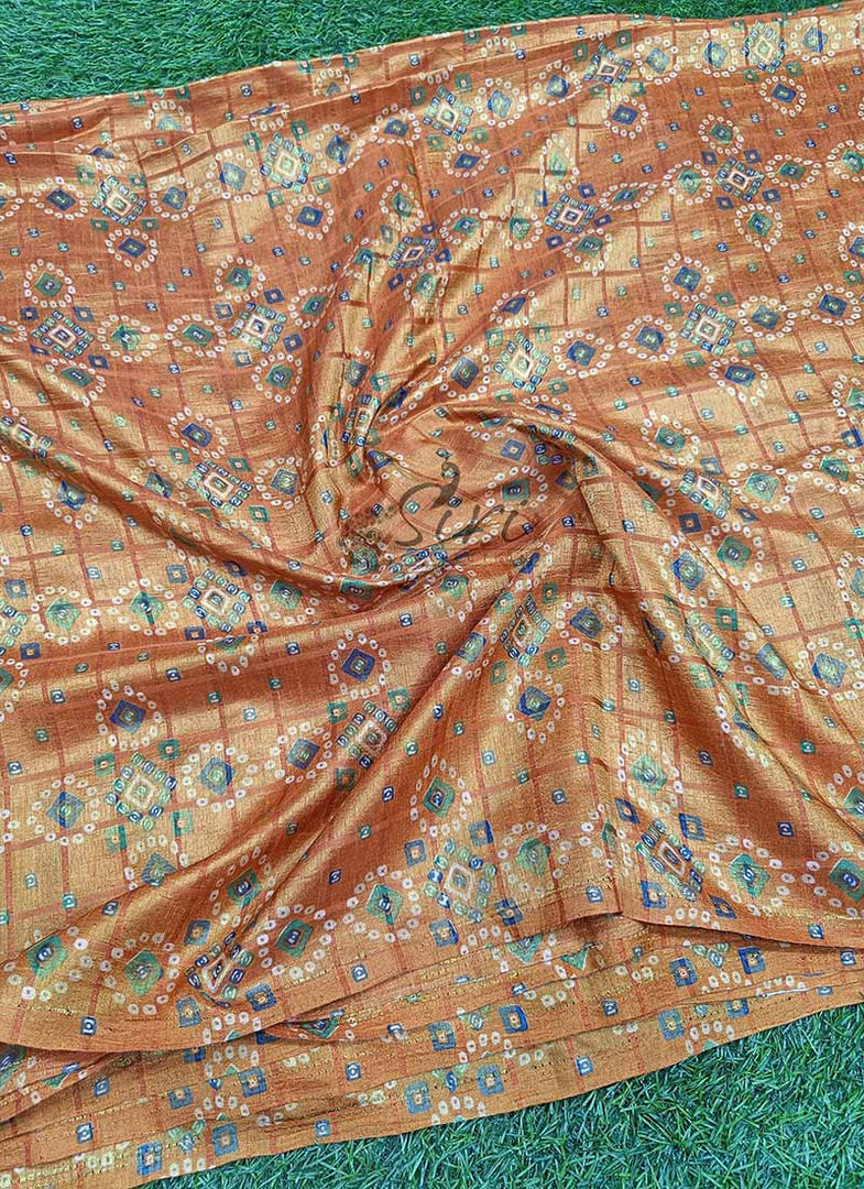 Fancy Printed Silk Fabric in Bandhini Design