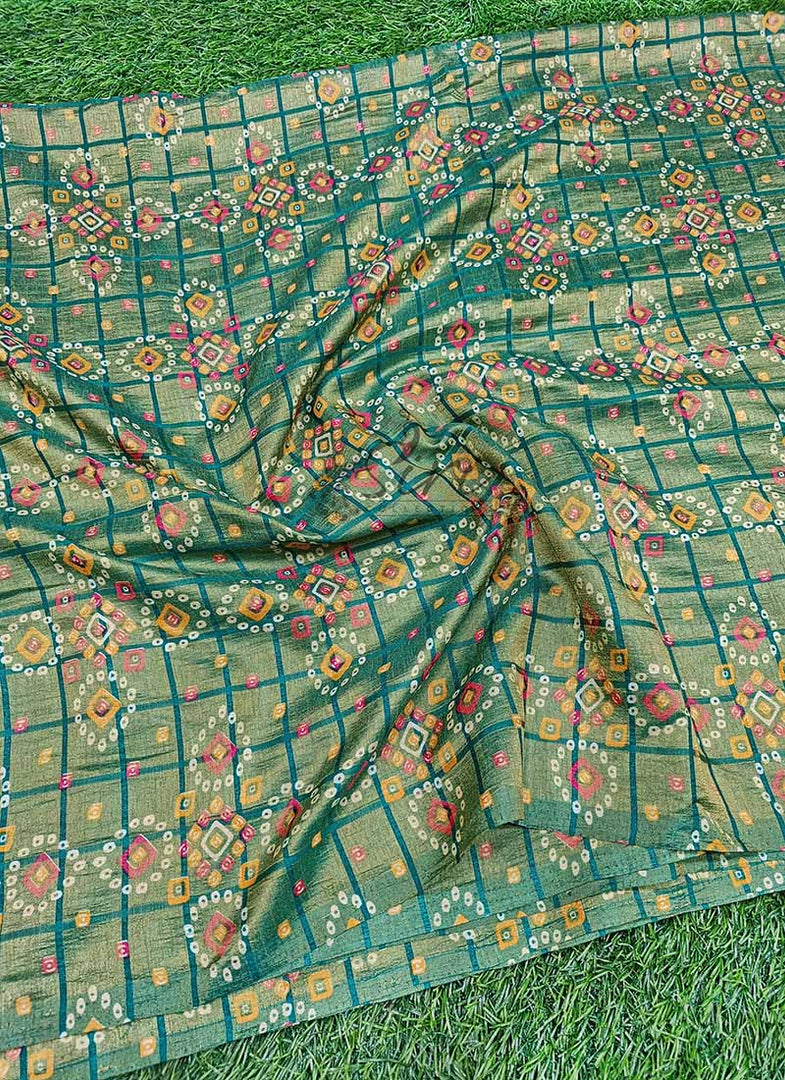 Fancy Printed Silk Fabric in Bandhini Design