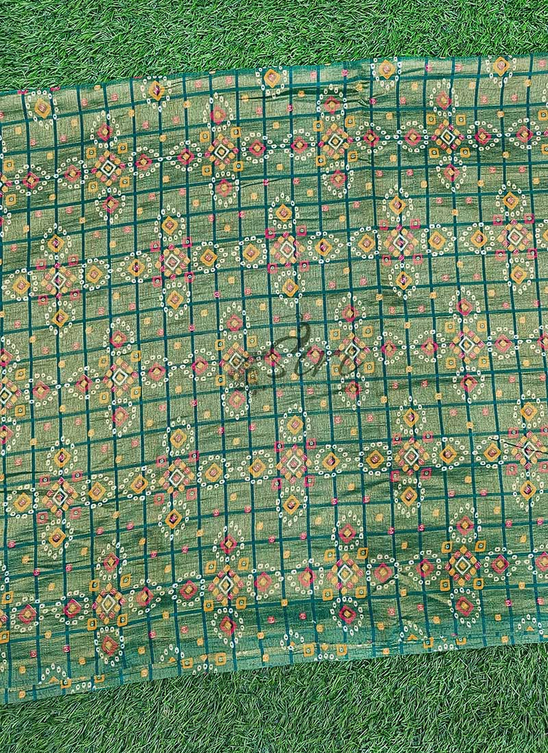 Fancy Printed Silk Fabric in Bandhini Design