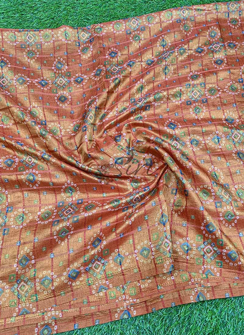 Fancy Printed Silk Fabric in Bandhini Design