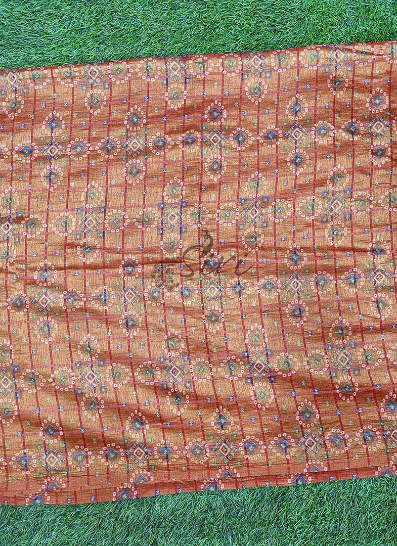 Fancy Printed Silk Fabric in Bandhini Design