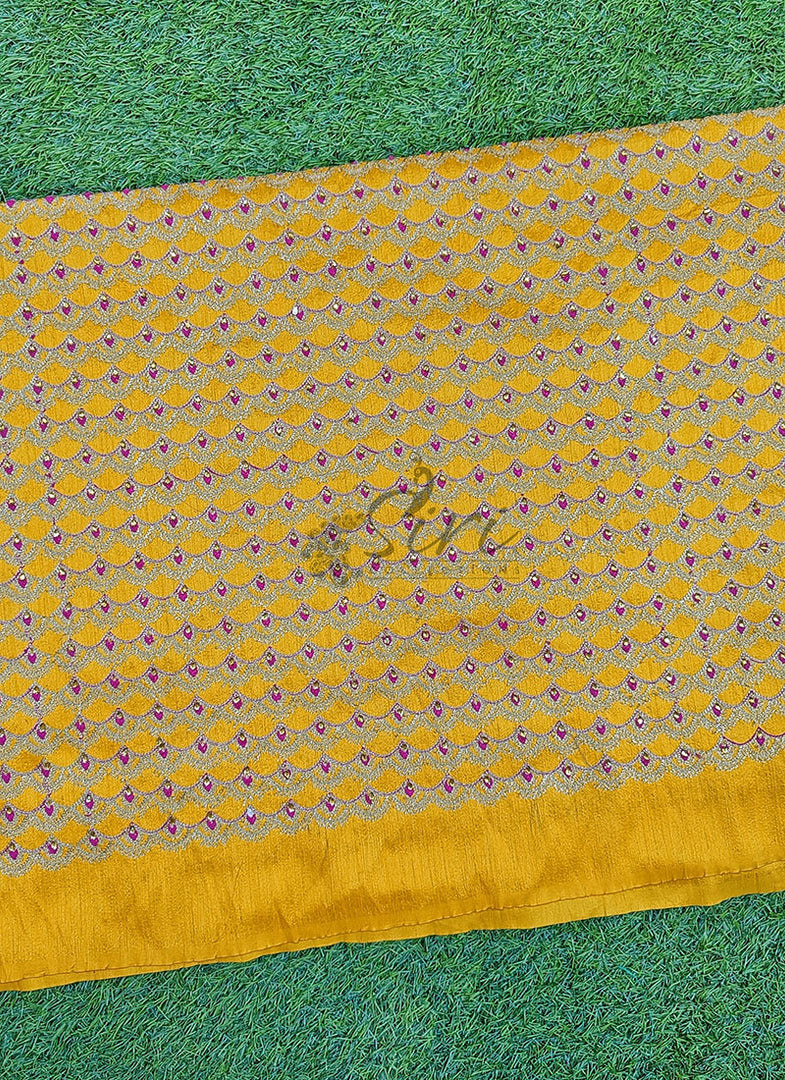 Partywear Raw Silk Fabric in Embroidery Work