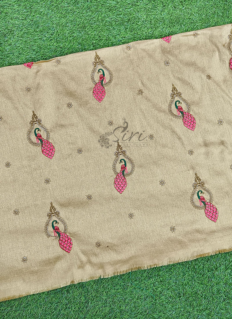 Partywear Raw Silk Fabric in Embroidery Work