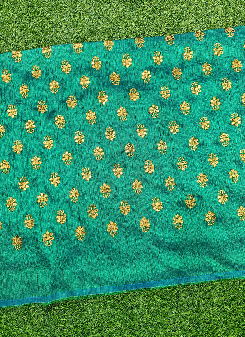 Partywear Raw Silk Fabric in Embroidery Work