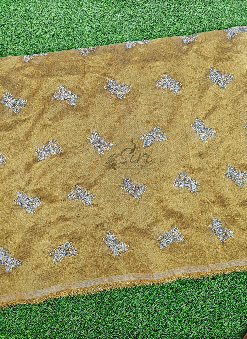 Partywear Tissue Raw Silk Fabric in Embroidery Work