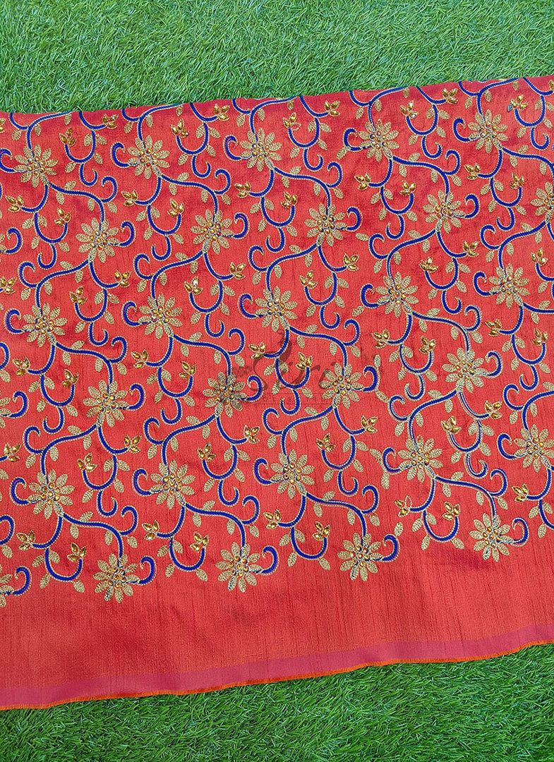 Partywear Raw Silk Fabric in Embroidery Work