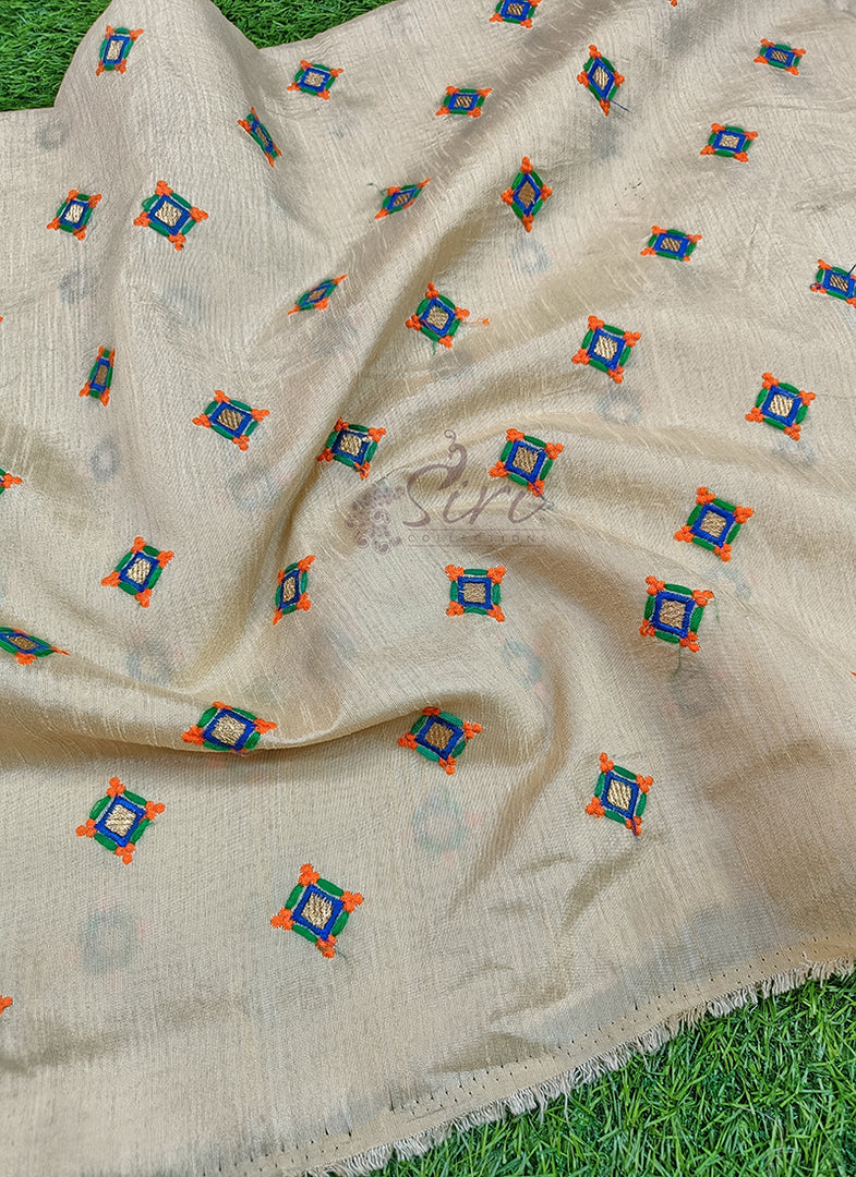 Lovely Raw Silk Fabric in Embroidery Work
