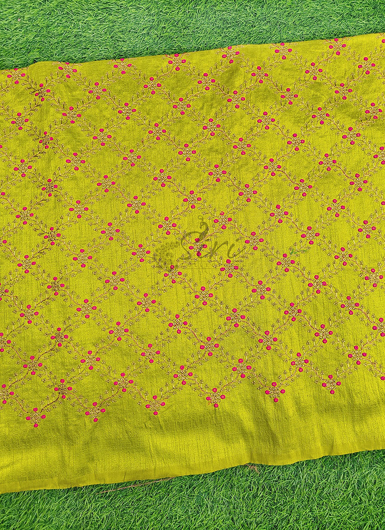 Lovely Raw Silk Fabric in Embroidery Work