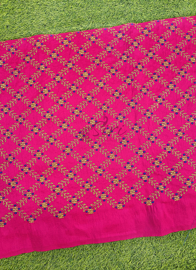 Lovely Raw Silk Fabric in Embroidery Work