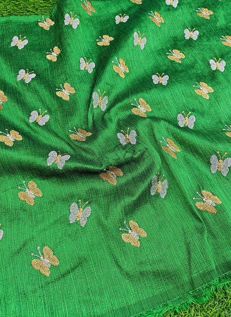 Lovely Raw Silk Fabric in Embroidery Work