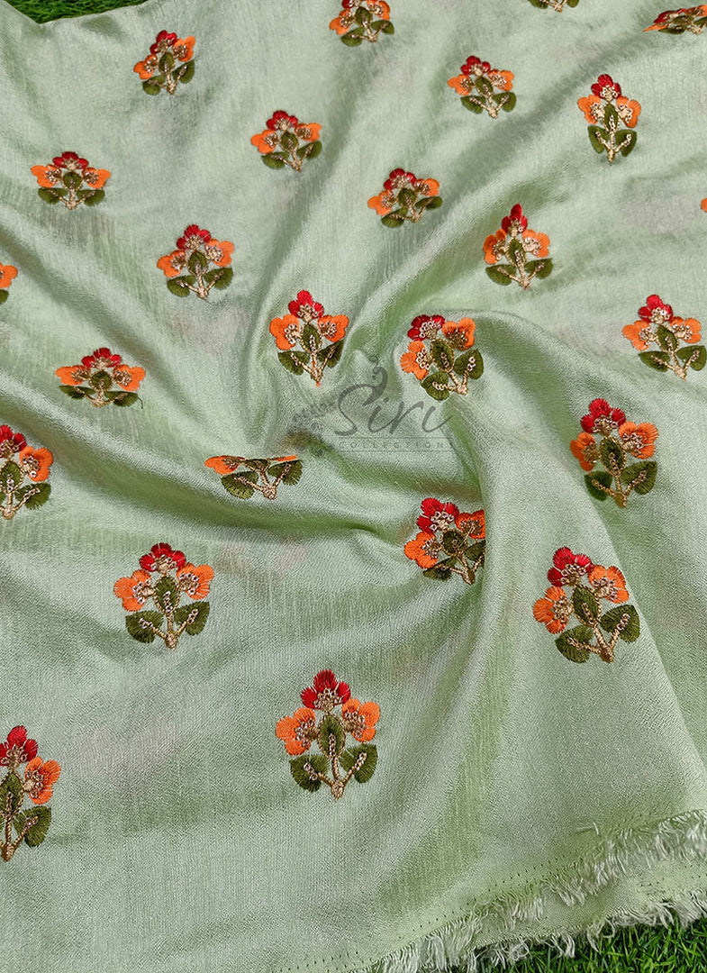 Lovely Raw Silk Fabric in Embroidery Work