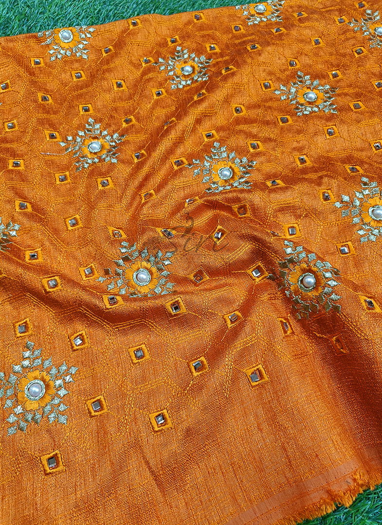 Lovely Raw Silk Fabric in Embroidery Work