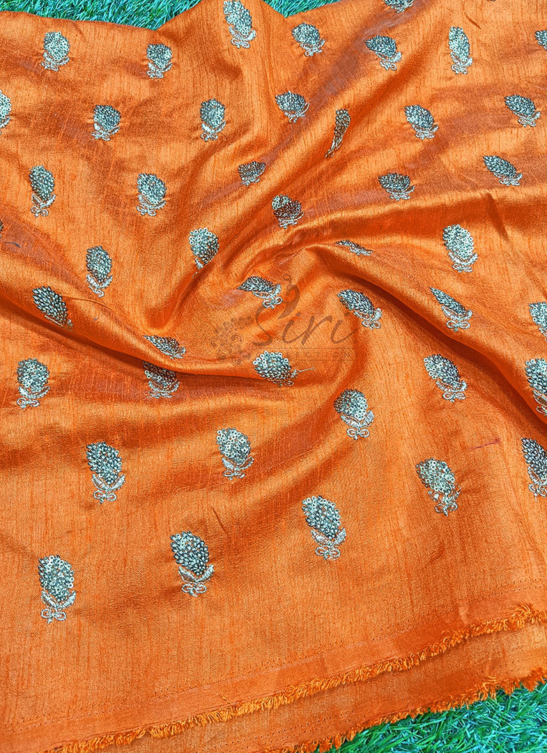 Lovely Raw Silk Fabric in Embroidery Sequins Work