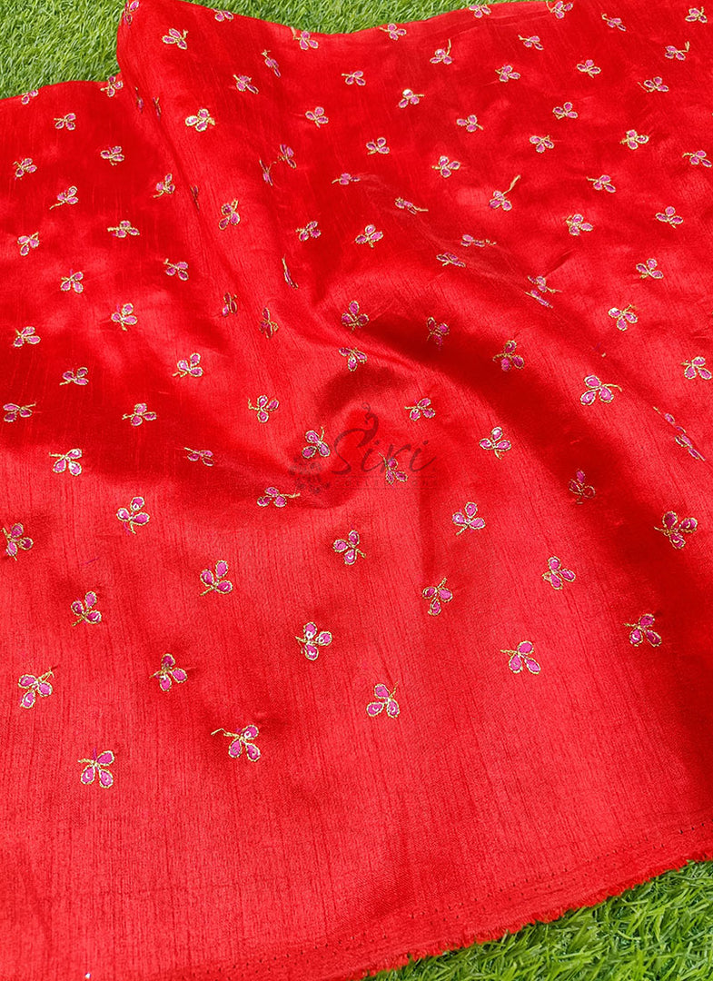 Lovely Raw Silk Fabric in Embroidery Sequins Work