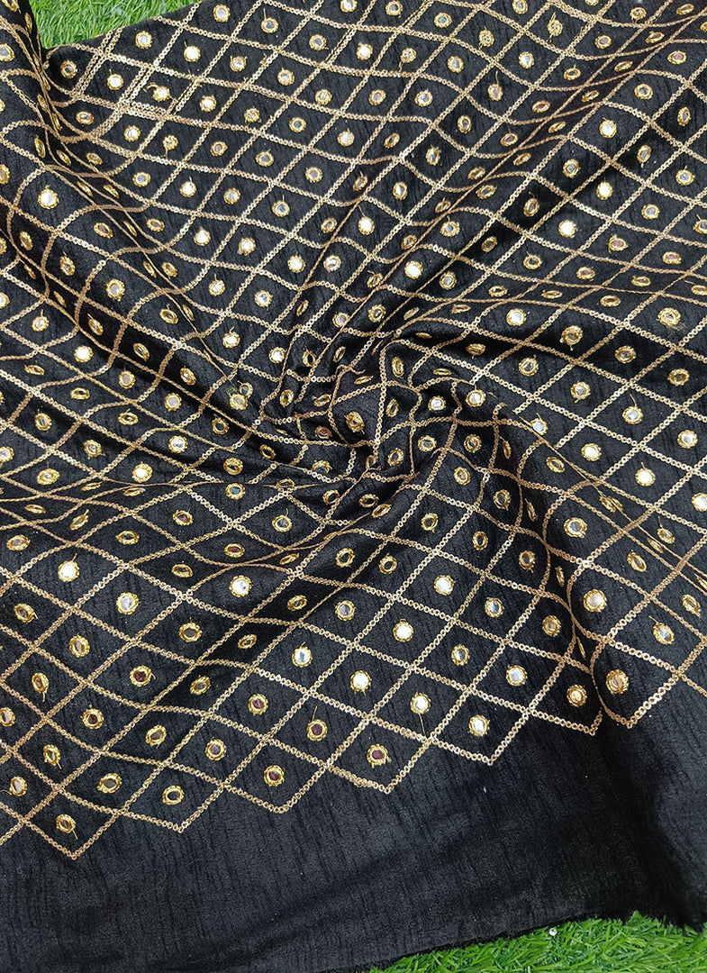 Partywear Raw Silk Fabric in Sequins Mirror Work