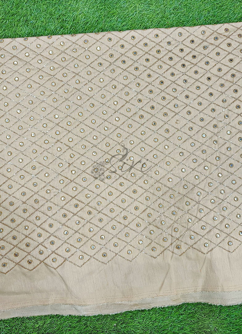 Partywear Raw Silk Fabric in Sequins Mirror Work