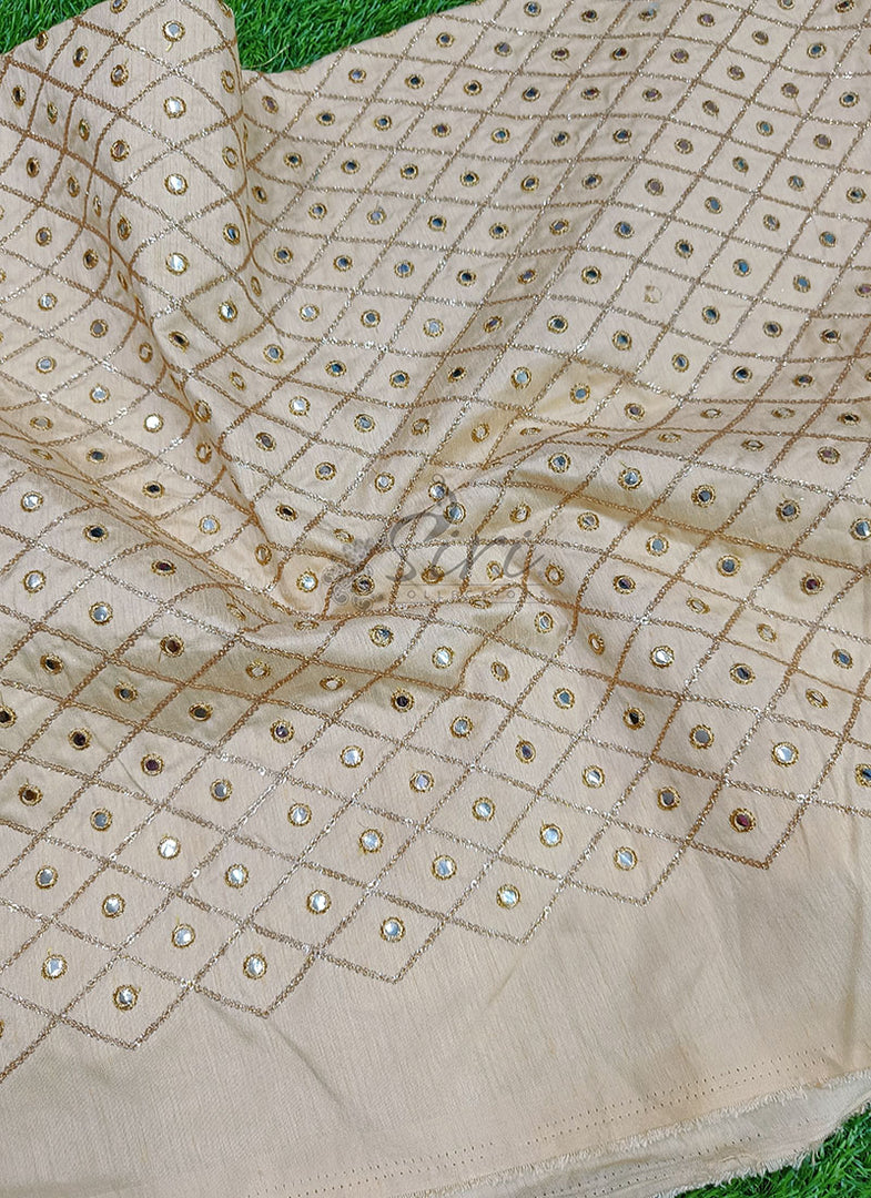 Partywear Raw Silk Fabric in Sequins Mirror Work
