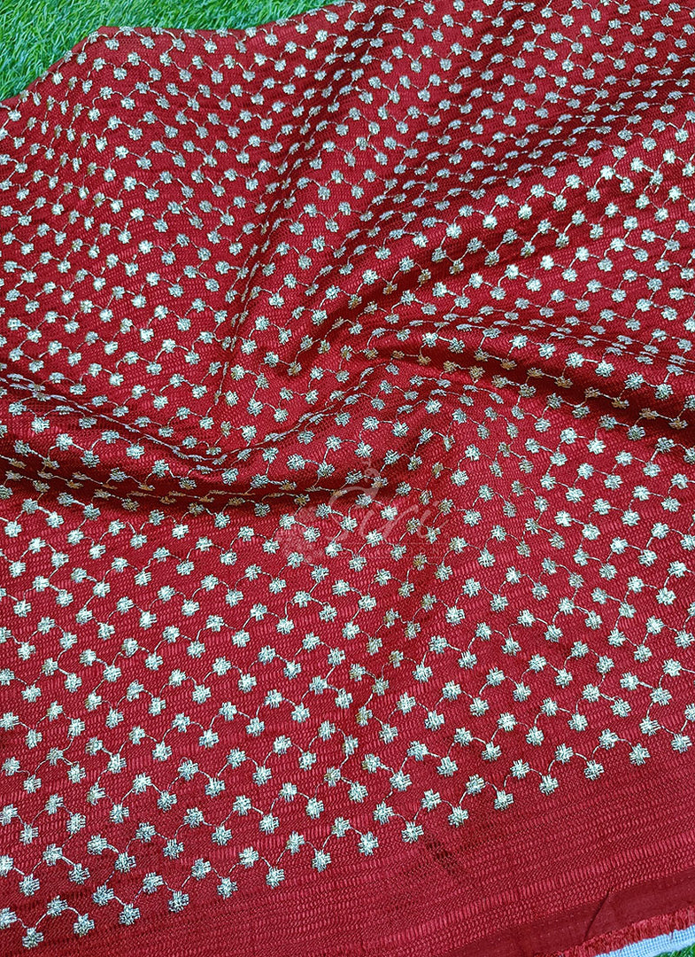 Partywear Raw Silk Fabric in Embroidery Work