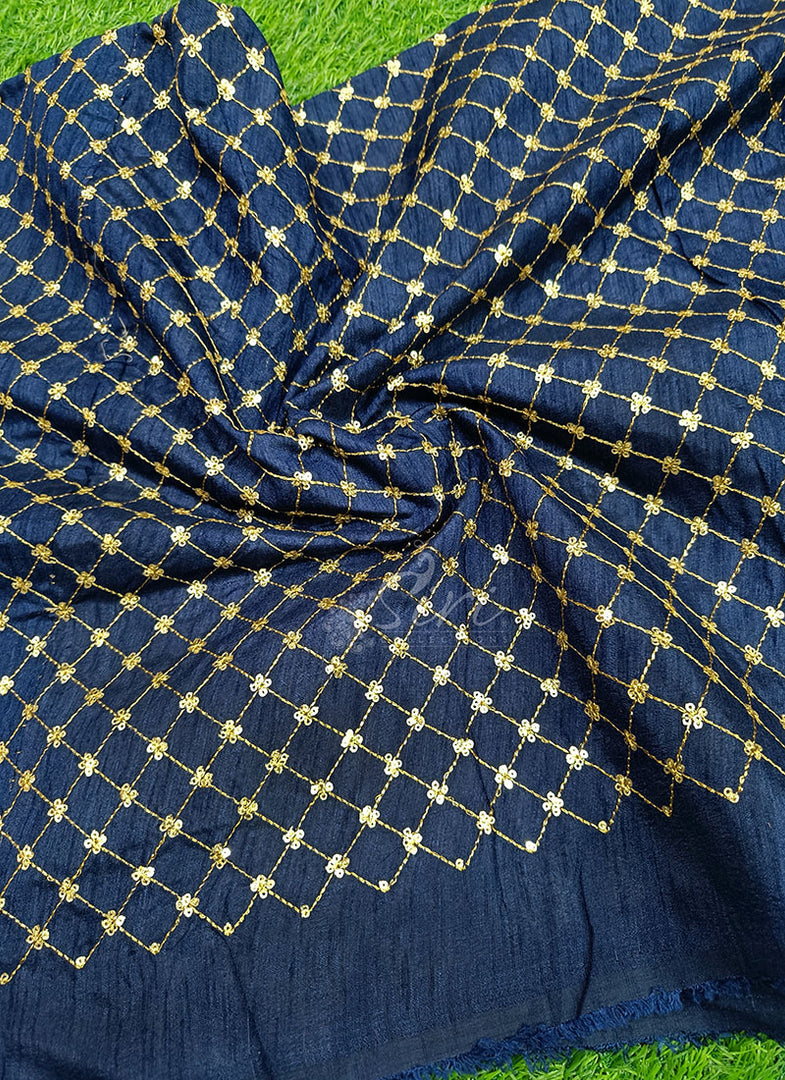 Partywear Raw Silk Fabric in Embroidery Work
