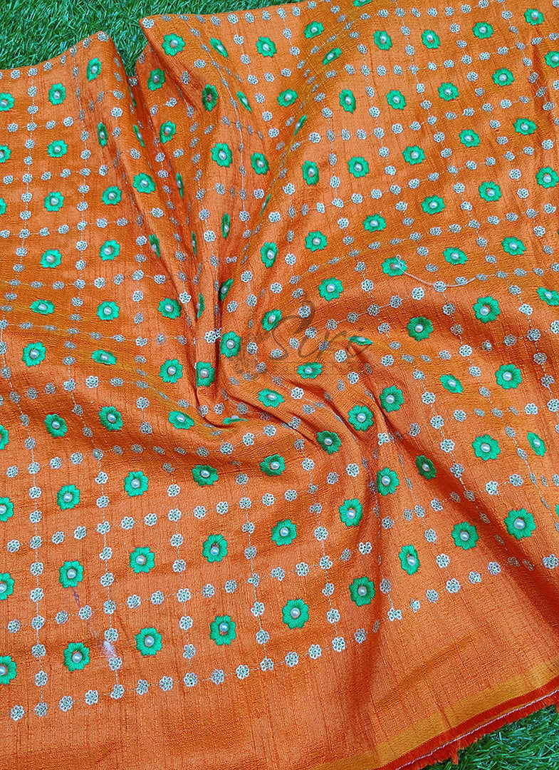 Partywear Raw Silk Fabric in Embroidery Work