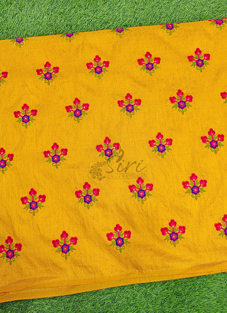Partywear Raw Silk Fabric in Embroidery Work