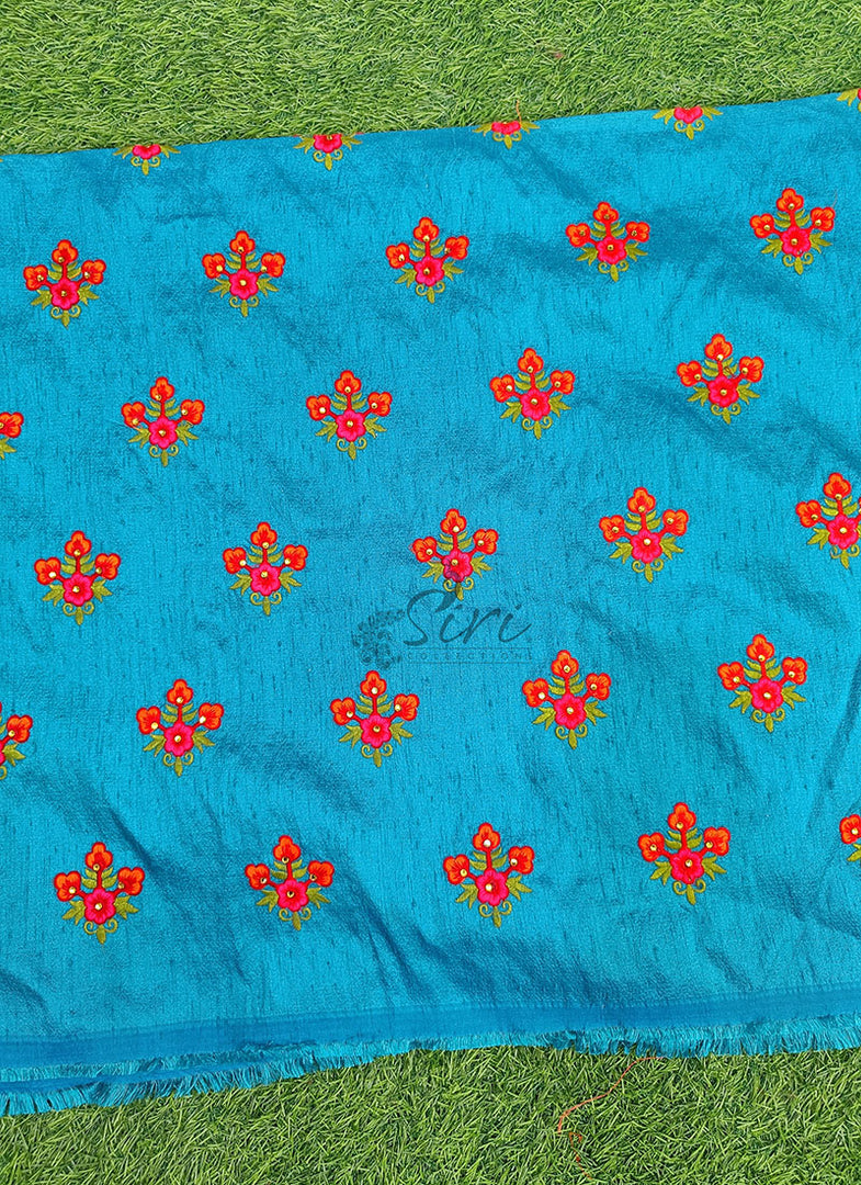 Partywear Raw Silk Fabric in Embroidery Work