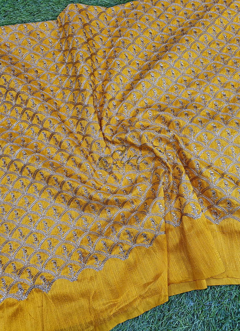 Partywear Raw Silk Fabric in Embroidery Work
