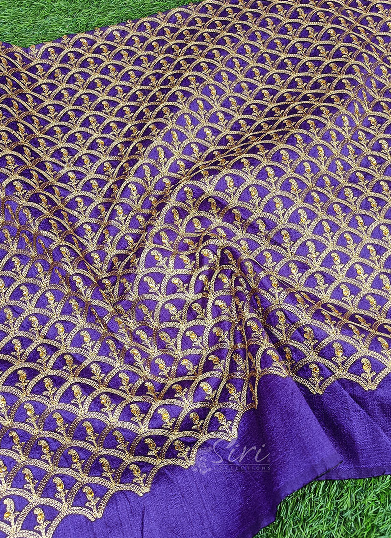 Partywear Raw Silk Fabric in Embroidery Work