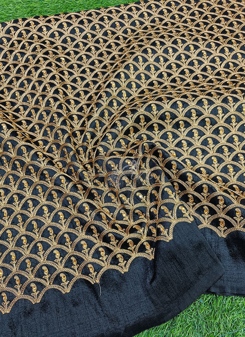 Partywear Raw Silk Fabric in Embroidery Work