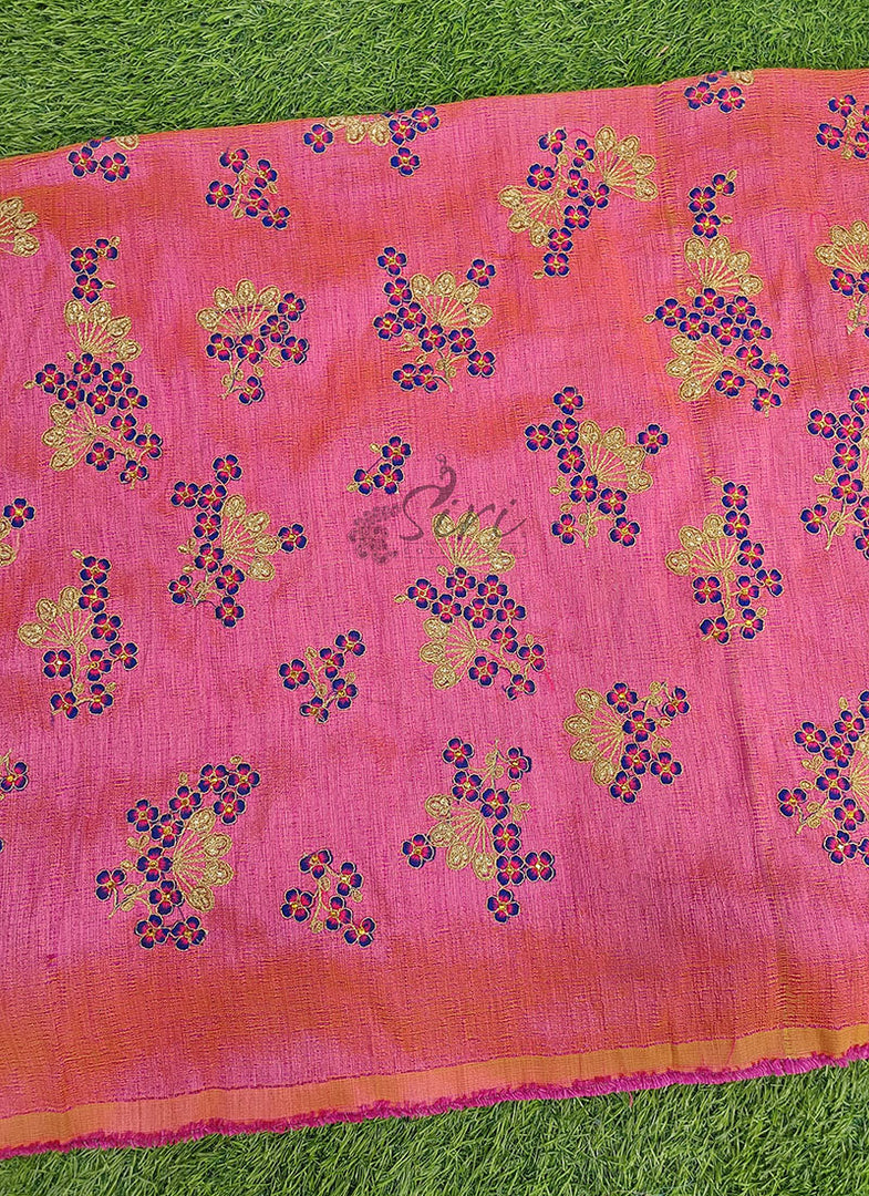Partywear Raw Silk Fabric in Embroidery Work