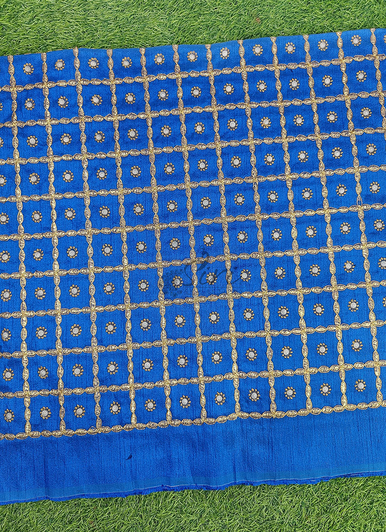 Partywear Raw Silk Fabric in Embroidery Work