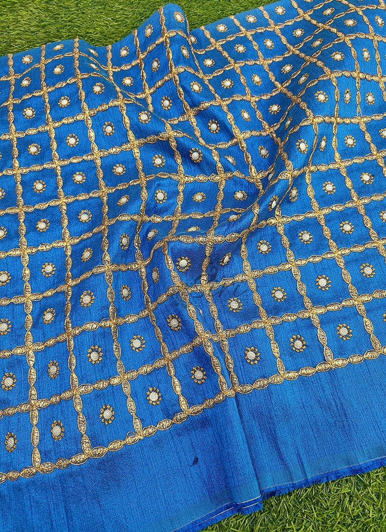 Partywear Raw Silk Fabric in Embroidery Work