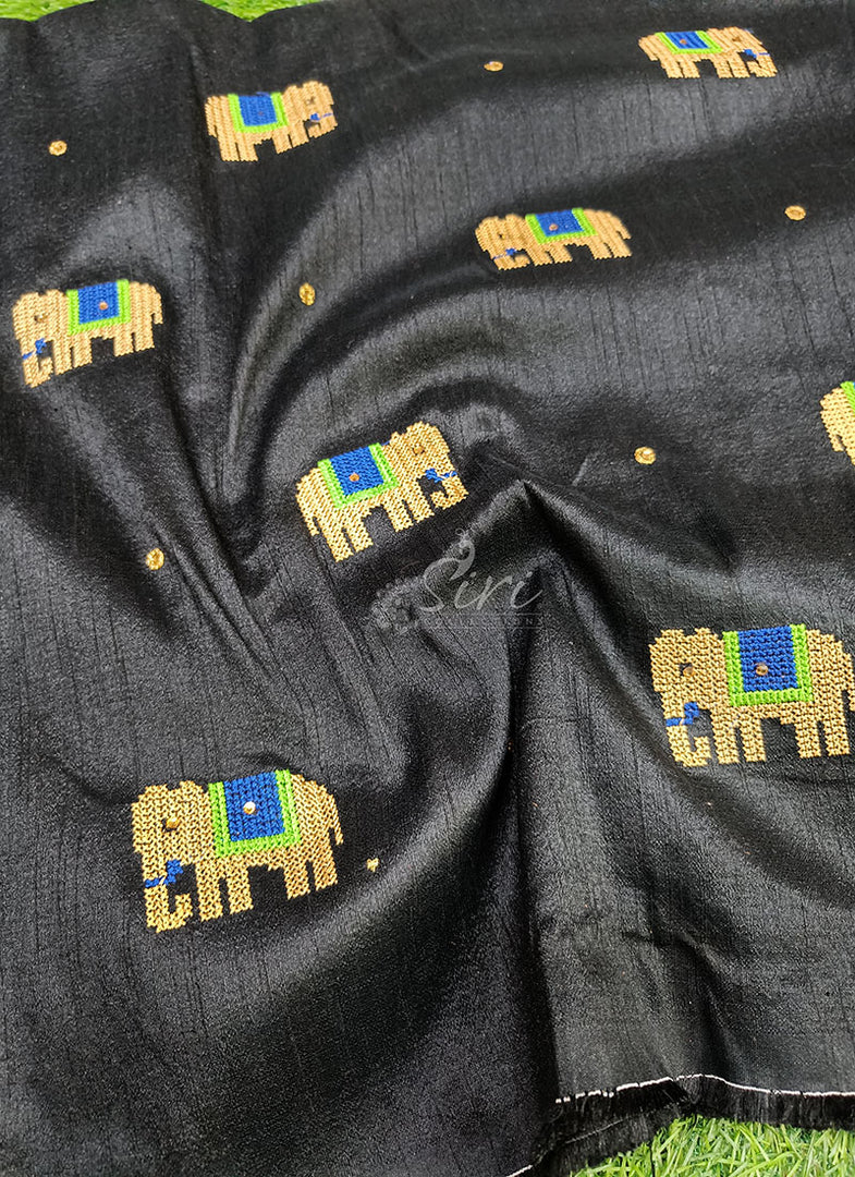 Partywear Raw Silk Fabric in Embroidery Work