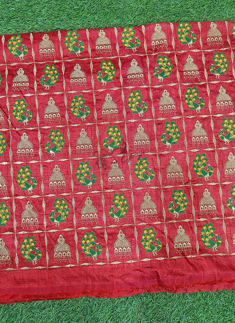 Partywear Raw Silk Fabric in Embroidery Work