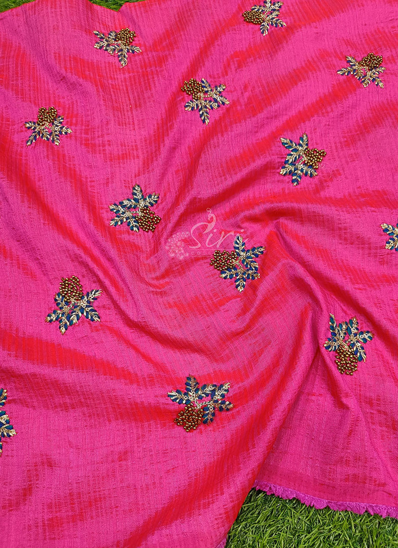 Partywear Raw Silk Fabric in Embroidery Work