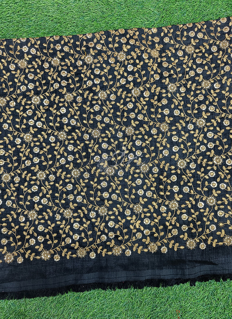 Partywear Raw Silk Fabric in Embroidery Work