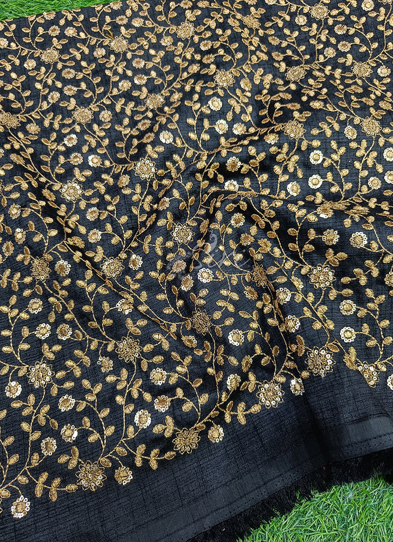 Partywear Raw Silk Fabric in Embroidery Work