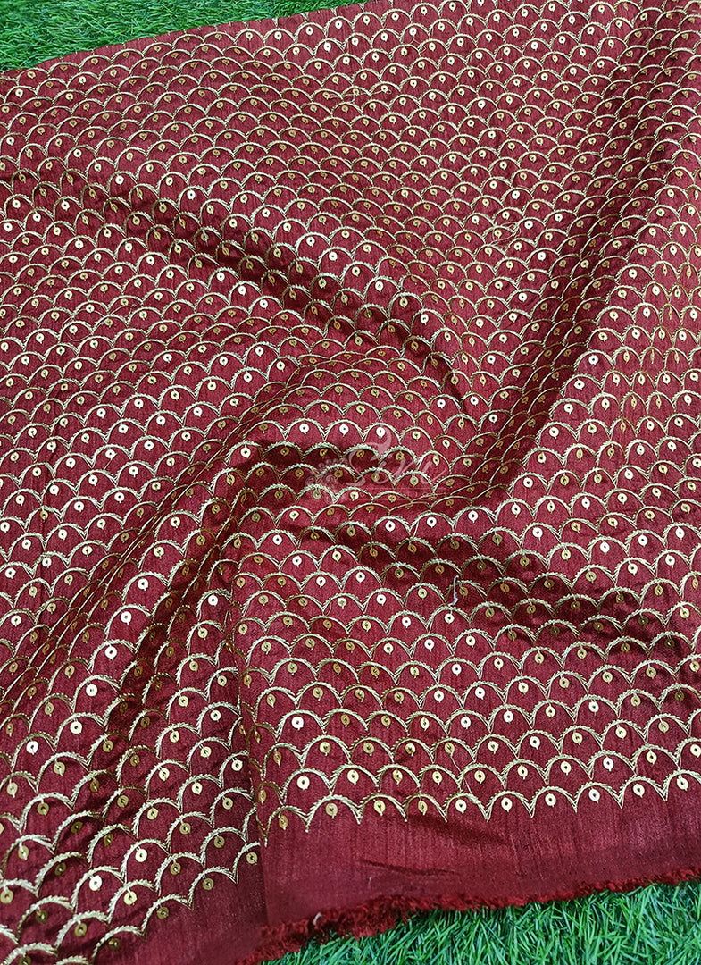 Partywear Raw Silk Fabric in Embroidery Work