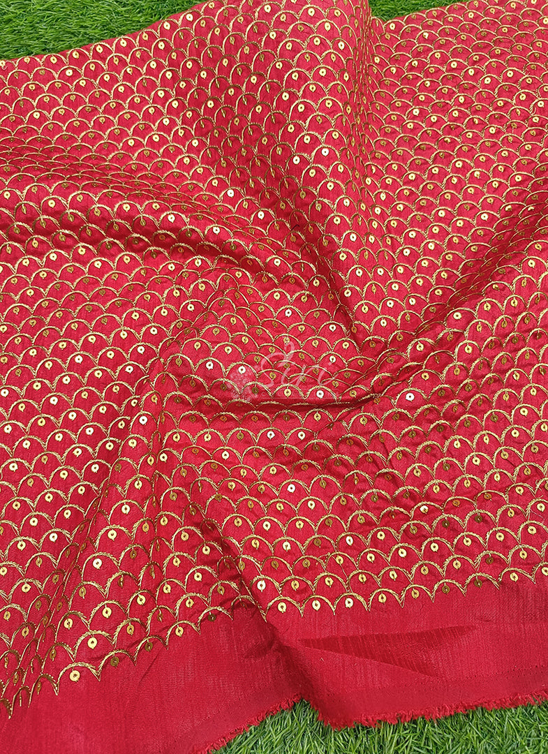 Partywear Raw Silk Fabric in Embroidery Work