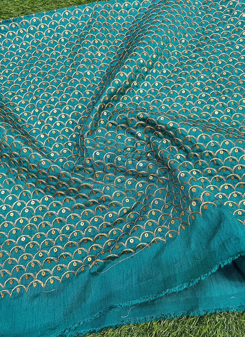 Partywear Raw Silk Fabric in Embroidery Work