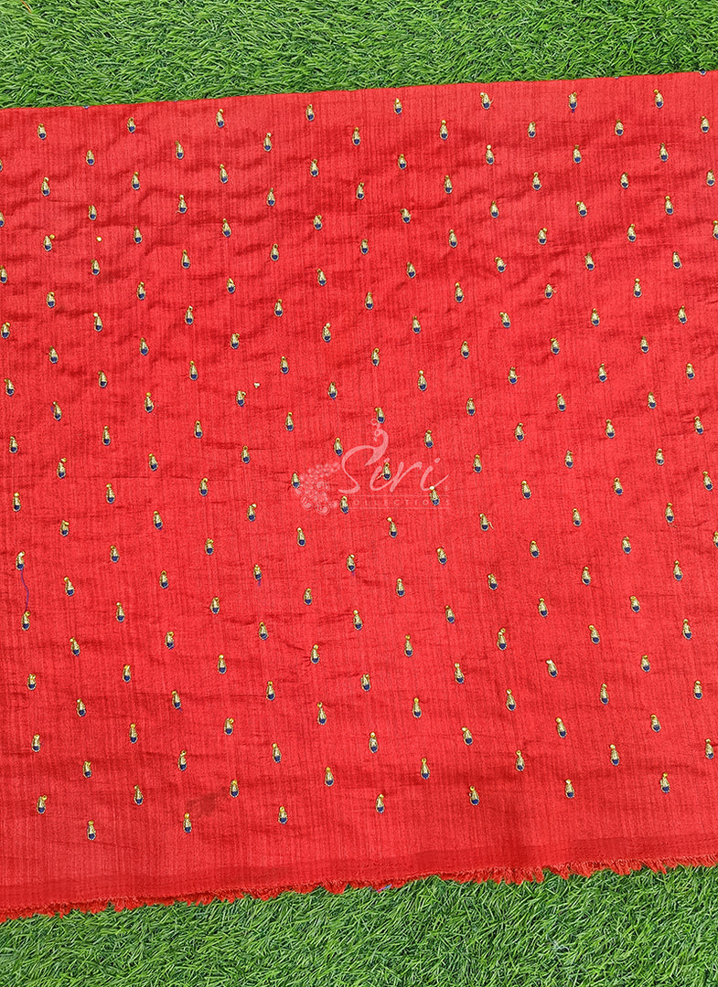 Partywear Raw Silk Fabric in Embroidery Stone Work